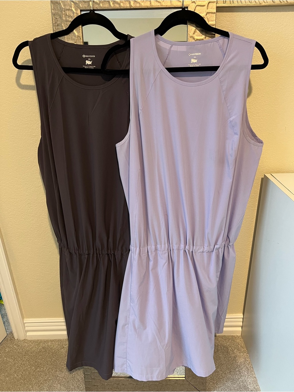 Skechers Sleeveless Drawstring Mini Dress in Lavender and Charcoal